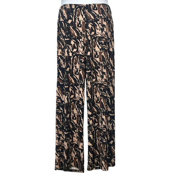Zara Basic Sz L Pull-On Wide Leg Pants 30"Ins High Waist Animal Print Camo Flowy - Picture 2 of 6